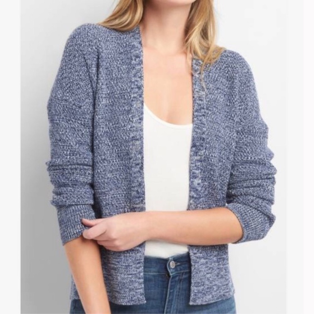 GAP Marled Navy Textured Open Front  Knit Cardigan Size S